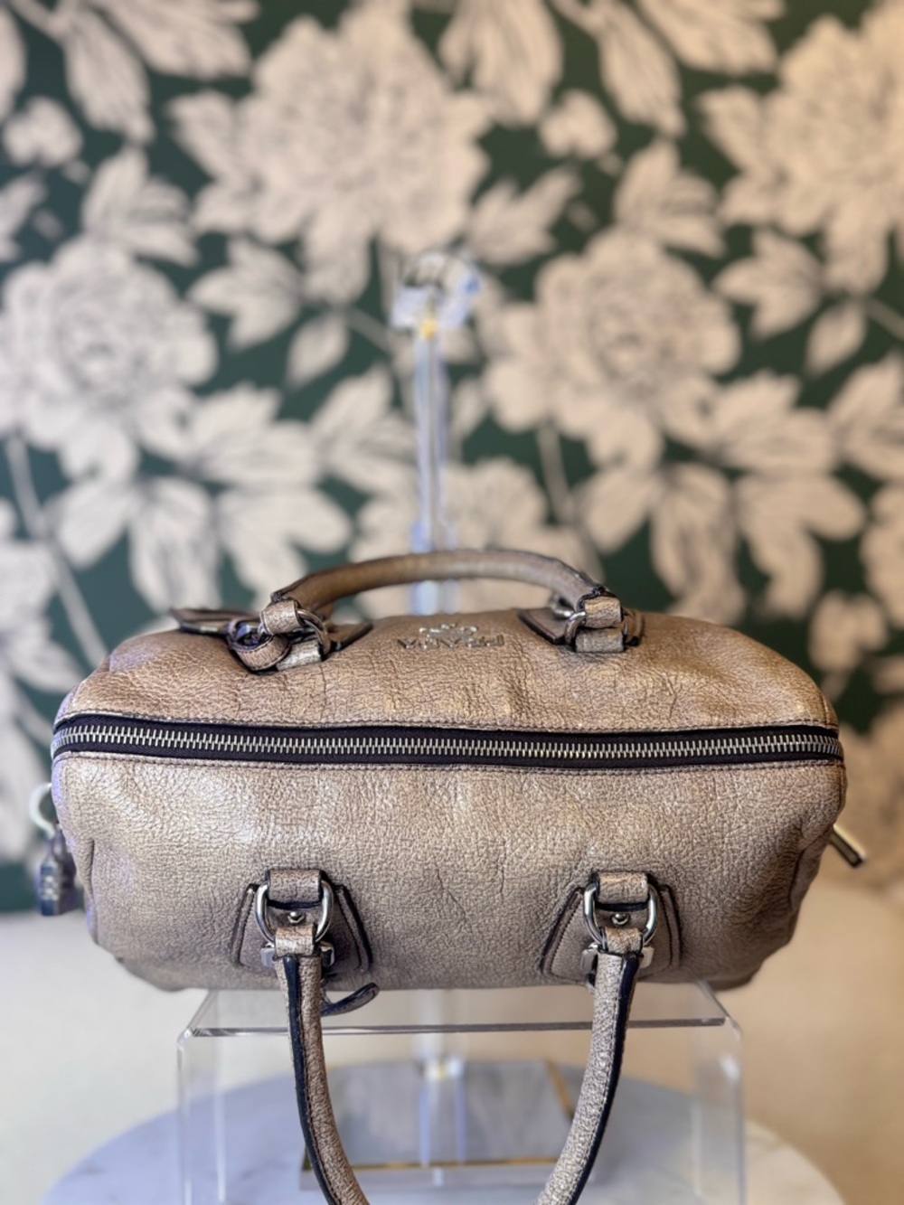 Prada Authentic Metallic Taupe Leather Satchel EUC with Auth Cards & COA - Picture 10 of 15